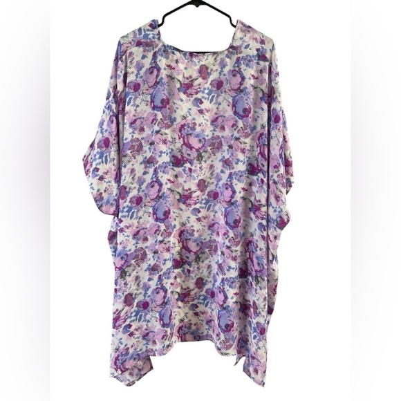 Purple floral short sleeve pool bikini cover up kimono - Picture 6 of 6